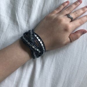 Black & Silver Beaded Cuff Bracelet!
